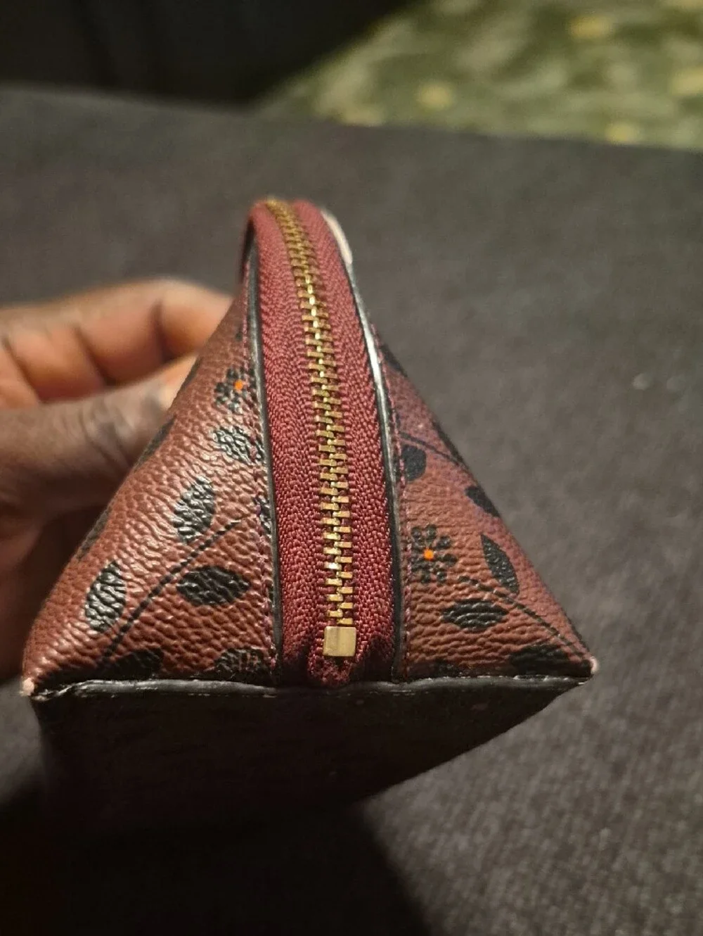 Coach Brown Willow Floral Print Leather Cosmetic Case with Gold Hardware